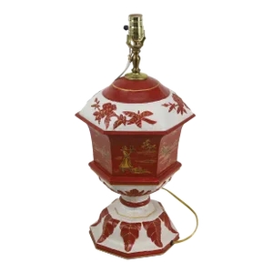 Rust Red Hexagon Tole Urn Lamp，retro Table Lamp