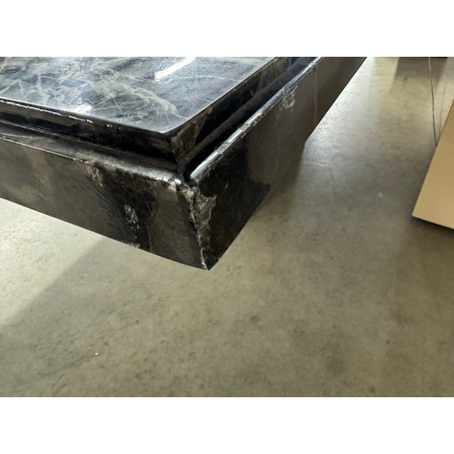 Late 20th Century Postmodern Italian Verde Marble Dining Table With Rectangular Slab Top and Block Base For Sale - Image 12 of 12