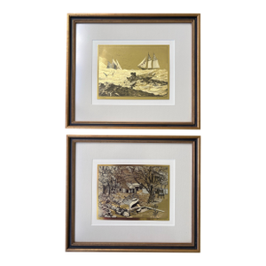 Pair of Framed Lionel Barrymore Gold-Etch Prints “Nantucket” & “Shoreside Farm”