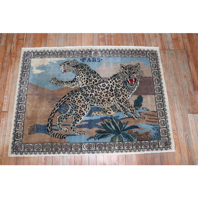 Mid 20th Century Turkish rug featuring 2 angry jaguars