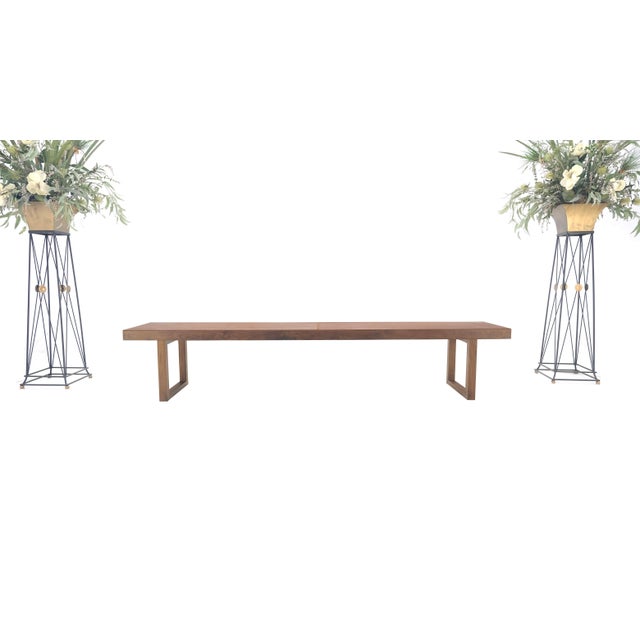 Textile Slim Profile Solid Walnut Frame Integrated leather Cushion 7.5' Long Bench For Sale - Image 7 of 12