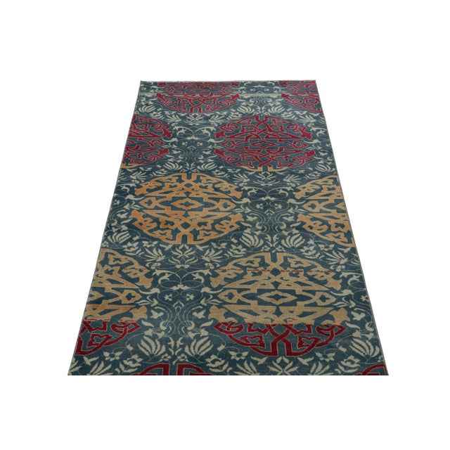 1950s Vintage Hereke Runner Rug in Teal Blue With Arabesque Medallions | Rug & Kilim For Sale - Image 5 of 7
