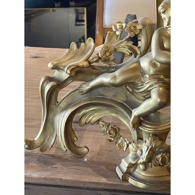 Traditional Pair of 19th C. French Gilt Bronze Chenet For Sale - Image 3 of 8