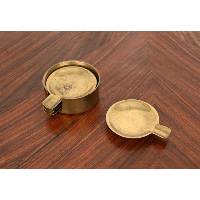 Mid-Century Austrian Stackable Brass Ashtrays in the style of Jacques Adnet, 1950s, Set of 4 For Sale - Image 12 of 14