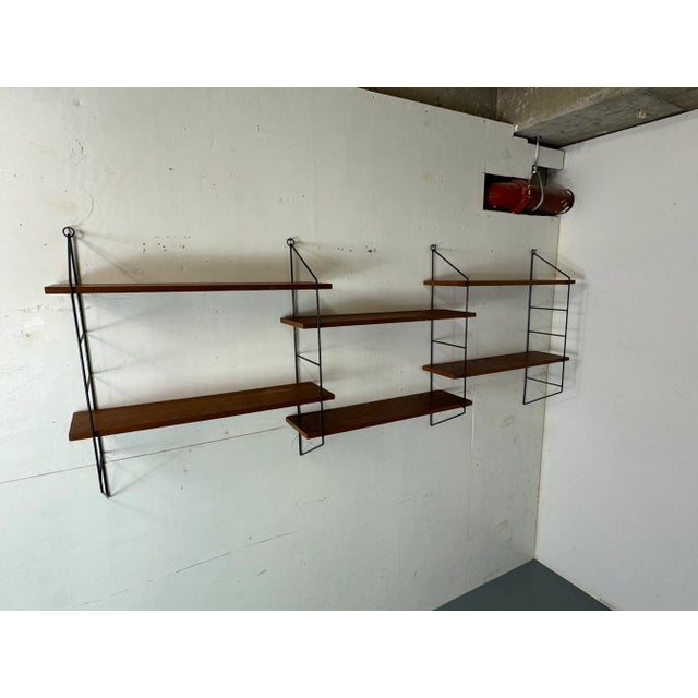 Mid-Century Modern Teak and Steel String Wall System by Kajsa & Nils Nisse Strinning for String, 1950s, Set of 6 For Sale - Image 6 of 9