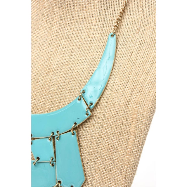 Turquoise Enamel and Gilt Chain Bib Necklace For Sale - Image 10 of 10