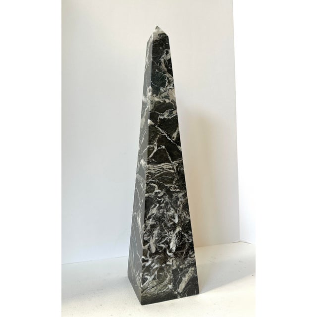 Stone Mid 20th Century Large Nero Marquina Marble Obelisk Sculpture | Black & White Veined Stone Decor, 18” For Sale - Image 7 of 11