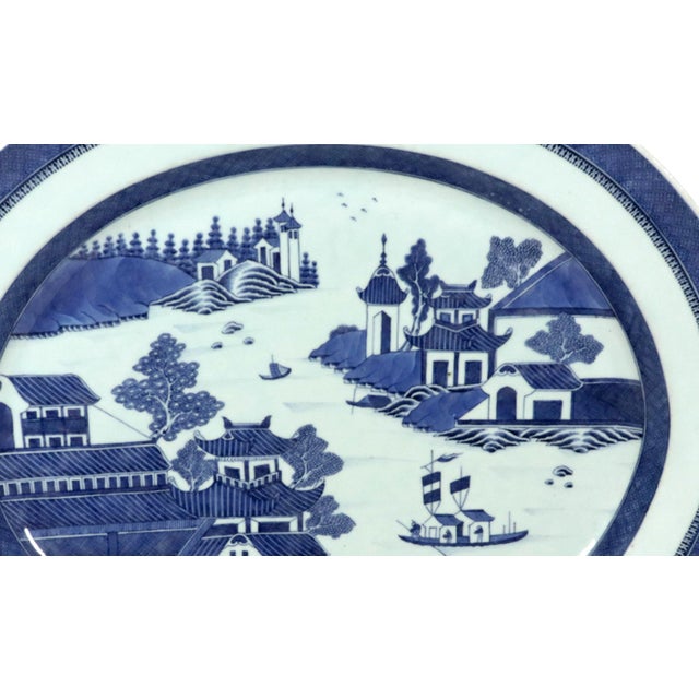 Ceramic Chinese Export Porcelain Canton Large Blue & White Serving Dish For Sale - Image 7 of 10