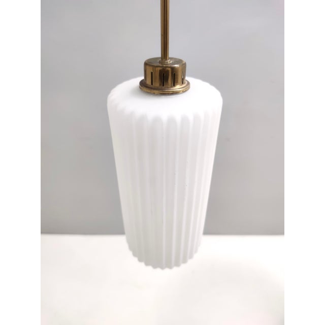 Vintage Pendant Light in Opaline Glass, Teak & Brass, Italy, 1960s For Sale - Image 4 of 10