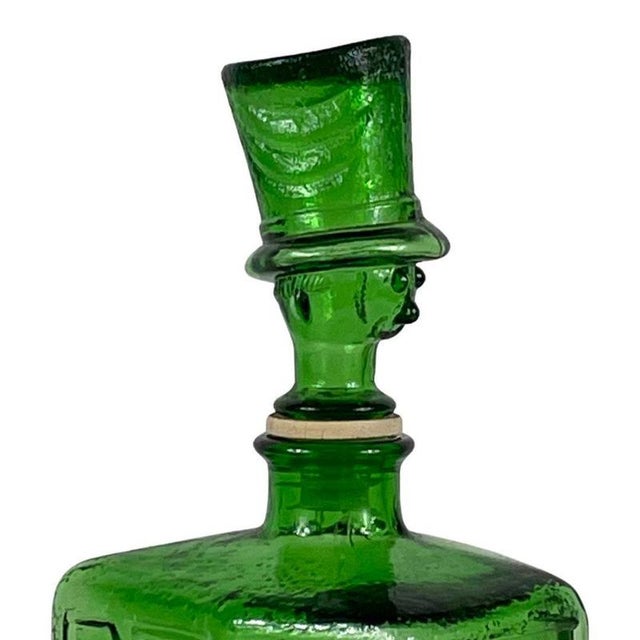 Green Glass Comical Car Decorative Bottle with Man in Hat as Top from Empoli, Italy, 1960s For Sale - Image 4 of 11
