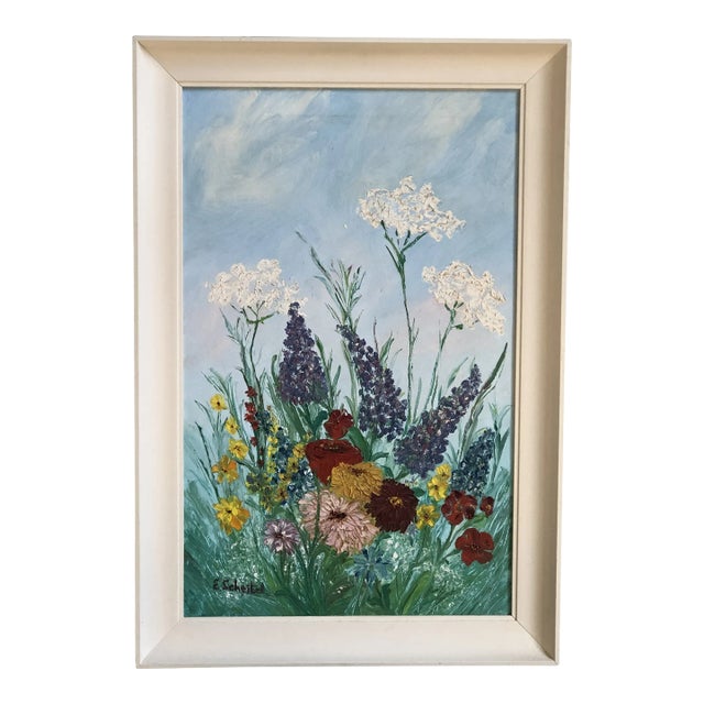 Original Acrylic Wild Flowers on Canvas, Framed For Sale