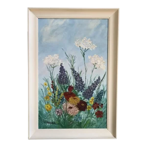 Original Acrylic Wild Flowers on Canvas, Framed