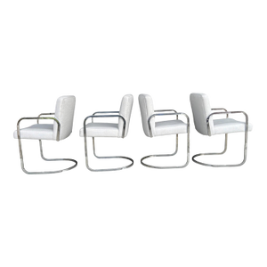 Set of 4 Bauhaus-Style Chrome Cantilever Dining Chairs in Oyster Upholstery