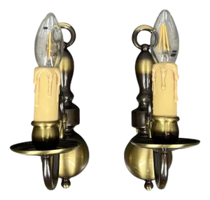 Vintage French Candle Style Sconces in Brass, Set of 2