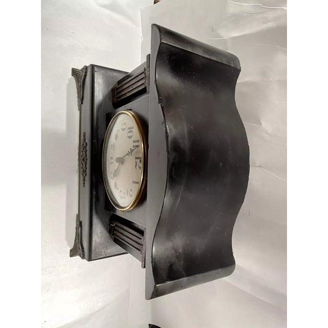 Antique American Black Mantel Clock by Waterbury For Sale In Los Angeles - Image 6 of 7