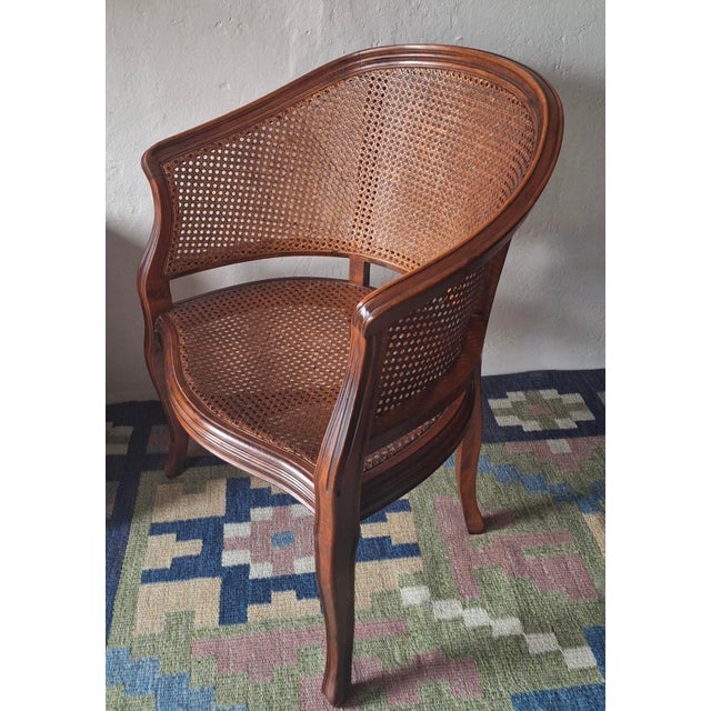 Early 20th Century Louis XV Half-Moon Rattan and Hardwood Armchair For Sale - Image 3 of 16