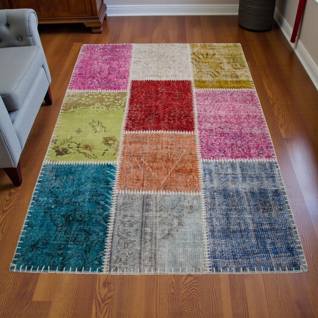 Mid-Century Modern Vibrant Pink & Red Turkish Rug Hand Knotted Handstitched Floor Art Room Decor - 4'x5'11" For Sale - Image 3 of 17