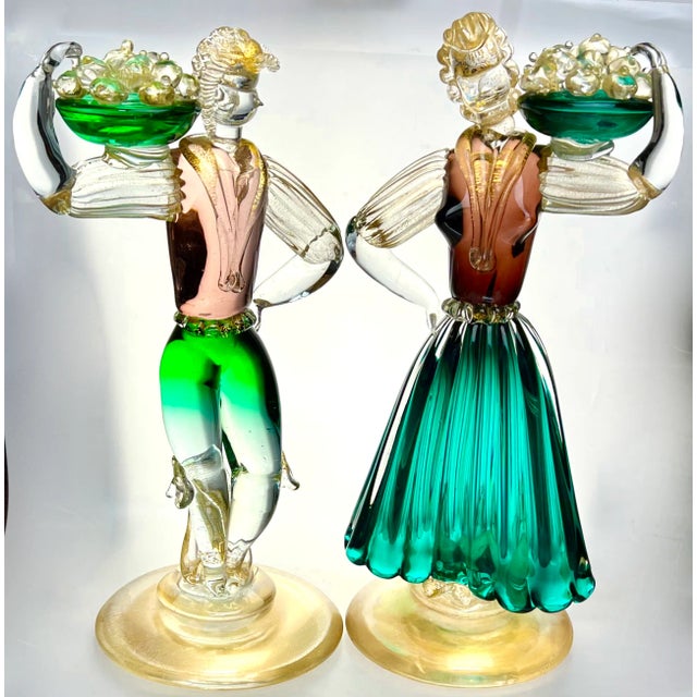 Pair of Tall Mid 20th Century Gilded Murano Art Glass Figures by Gino Fort For Sale - Image 13 of 13