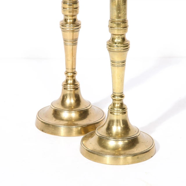 Metal Antique Brass Sabbath Candle Holders For Sale - Image 7 of 12