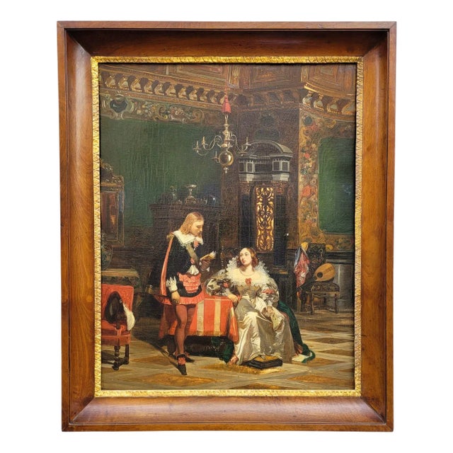 Reading, Interior Scene, 1800s, Oil on Canvas, Framed For Sale