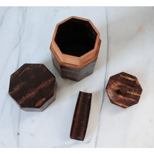 Vintage Hexagon Japanese Kabazaiku (Cherry Bark) Tea Caddy For Sale - Image 4 of 10