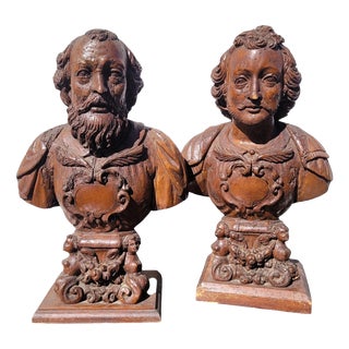 Carved Reliquary Busts, 17th Century, Walnut, Set of 2 For Sale