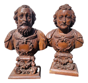 Carved Reliquary Busts, 17th Century, Walnut, Set of 2