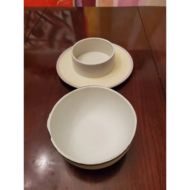 Mid Century Modern Porcelain Faux Panama Straw Hat Jewel Box For Sale - Image 4 of 6