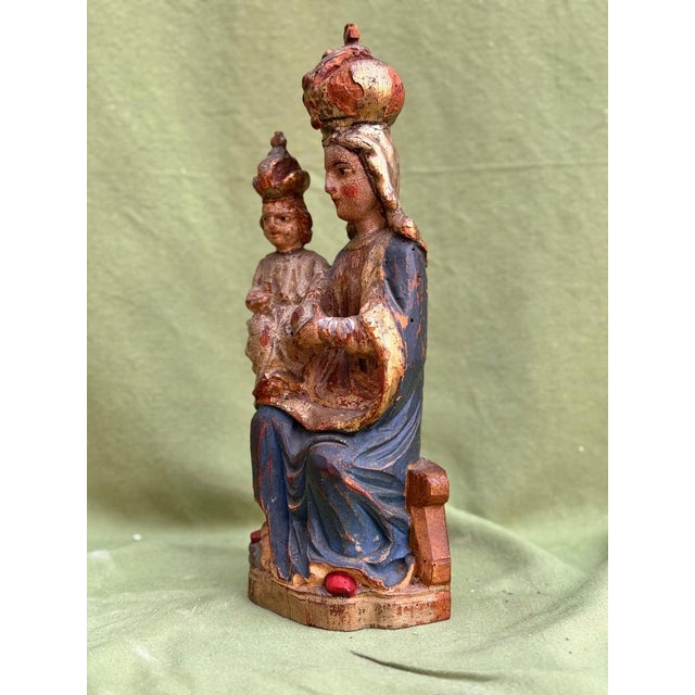Seated Virgin and Child in Polychrome Wood For Sale - Image 10 of 12