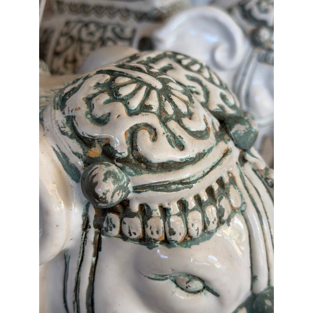 Ceramic Pair Vintage Chinoiserie Regency Glazed Terracotta Ceramic Elephant Garden Seat Side Tables For Sale - Image 7 of 12