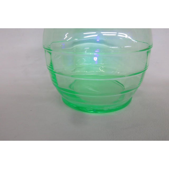 Glass Depression Era Large Green Uranium Glass Vase Ribbed Style With Flared Rim 4868b For Sale - Image 7 of 11