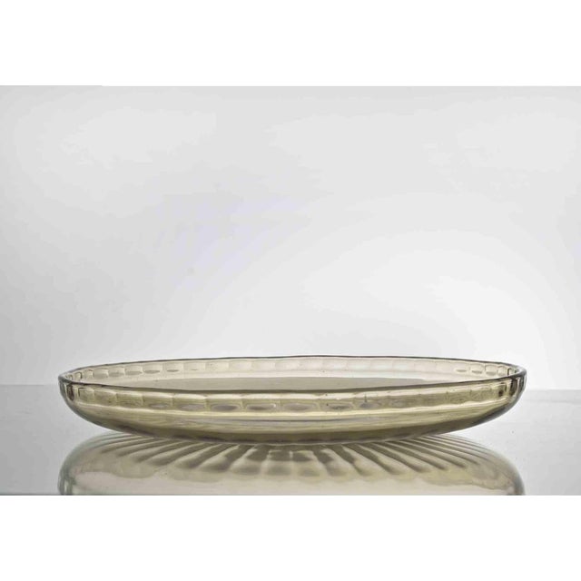Vintage Italian Art Glass Plate in Transparent Beige and Yellow, 1970s For Sale - Image 3 of 6
