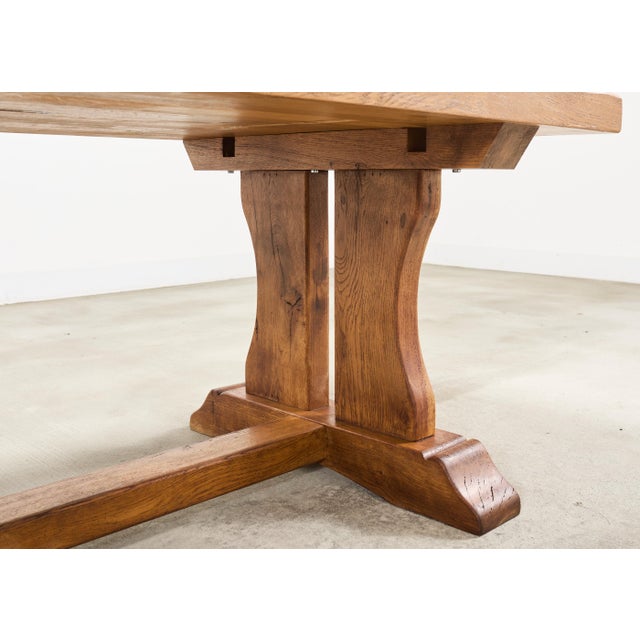 French Provincial Oak Country Farmhouse Trestle Dining Table For Sale - Image 12 of 18