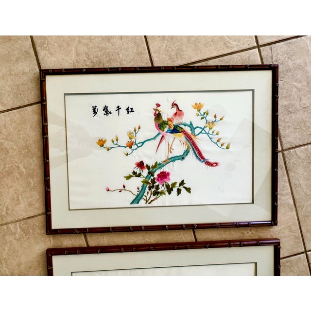 Pair Chinese Signed Embroidered Suzhou Silk Framed Paintings For Sale - Image 4 of 18