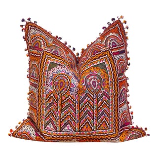 Barkha Rajasthani Embroidered Large Decorative Euro Pillow For Sale