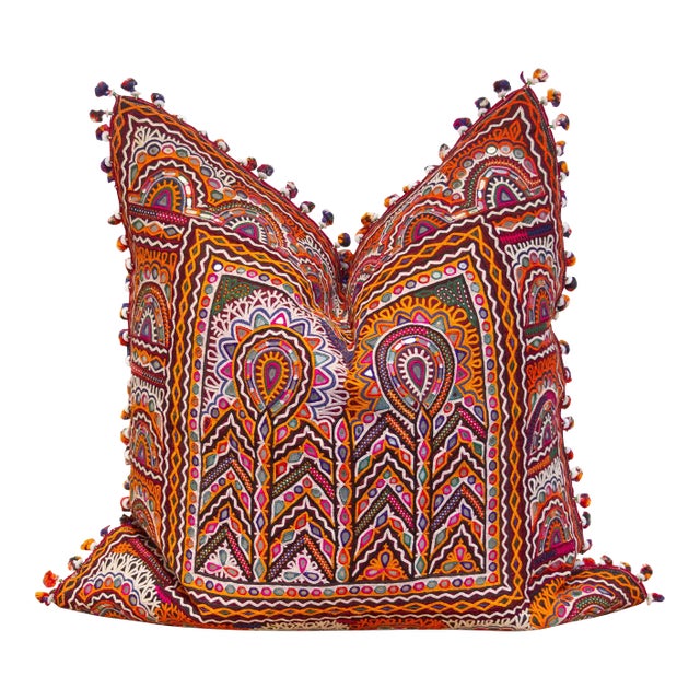 Barkha Rajasthani Embroidered Large Decorative Euro Pillow For Sale