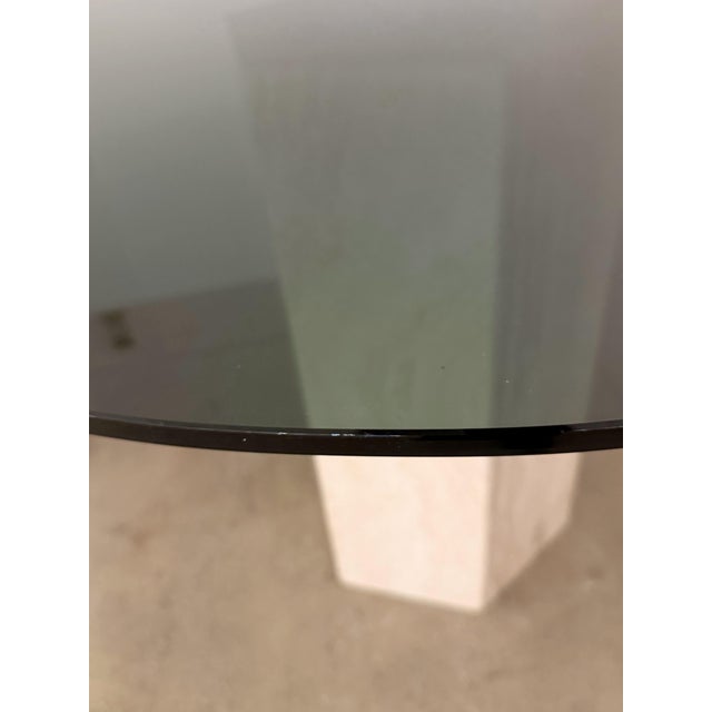 Gray Travertine & Smoked Glass Dining Table For Sale - Image 8 of 8