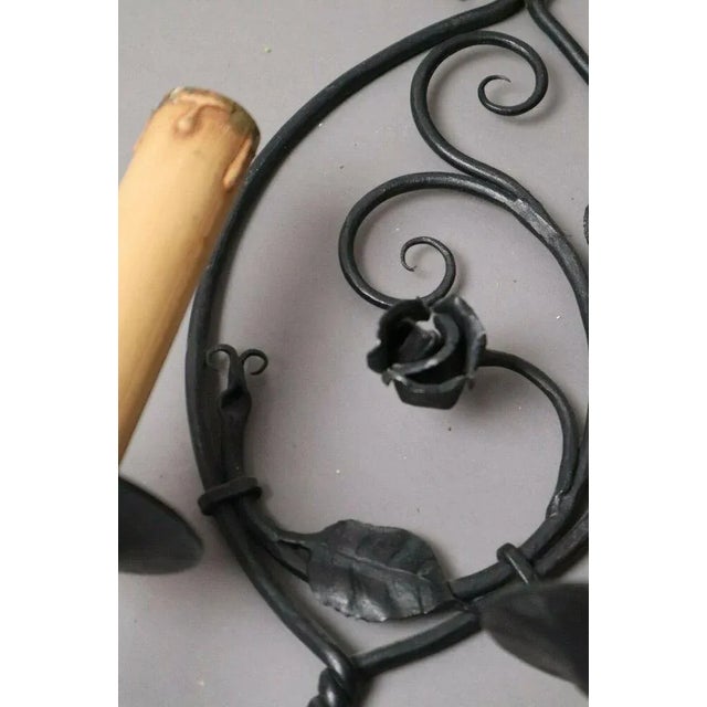 Metal Wrought Iron Wall Lamp with Flower Motif, 1950s For Sale - Image 7 of 9