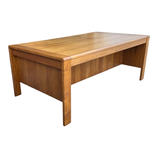 Mid-Century Modern Teak Executive Desk – Danish Style Double Pedestal Desk With Brass Pulls For Sale - Image 13 of 17