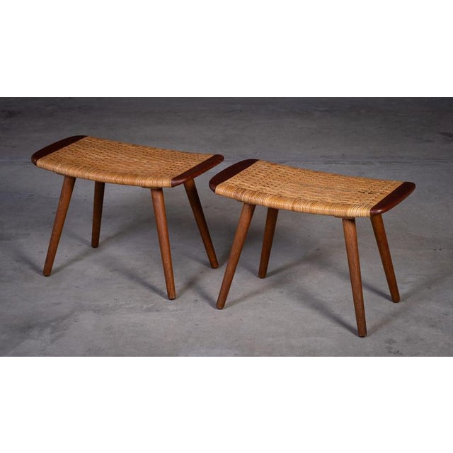 Teak and Woven Stools, Denmark, 1960s, Set of 2 For Sale - Image 3 of 8