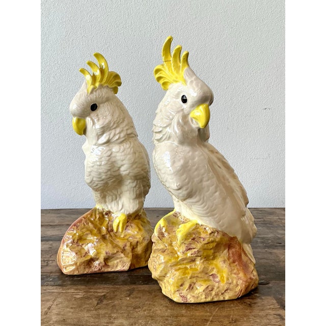 Vintage Glazed Ceramic Cockatoos - A Pair For Sale - Image 9 of 12