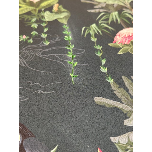 Tan Mid-20th Century Sons-Cunningham Rattan Side Table With Tropical Wallpaper Top For Sale - Image 8 of 12