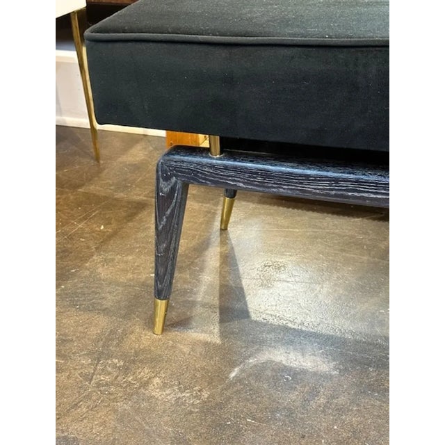 Modern Italian Oak and Brass Bench For Sale - Image 3 of 6