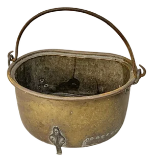 Antique French Brass Cauldron Log Bucket, 1890s