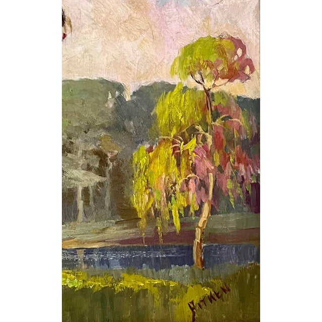 Vintage American Impressionist Oil Painting Wooded Landscape by Harry G. Aitken For Sale - Image 4 of 7