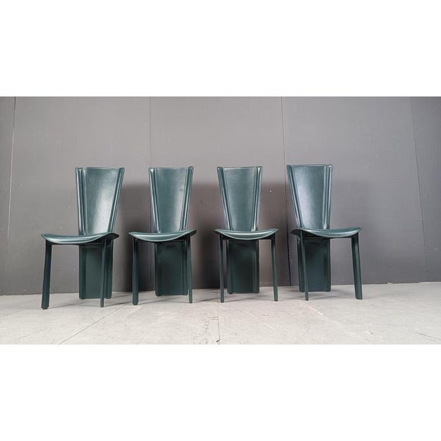 Animal Skin Vintage Green Leather Dining Chairs, 1980s, Set of 4 For Sale - Image 7 of 14