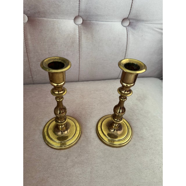 A lovely pair of vintage solid brass candlesticks. A timeless and versatile accent, perfect for traditional, eclectic, or...