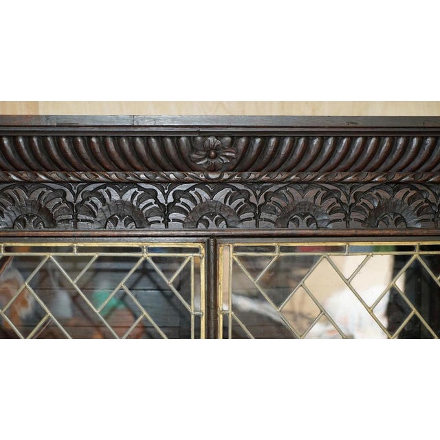 Jacobean Linen Fold Carved Zinc Lined Astral Glazed Bookcase For Sale - Image 4 of 18