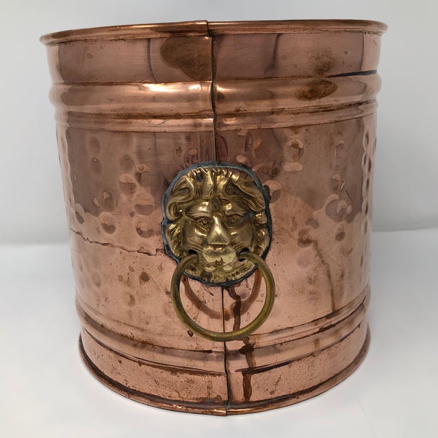Vintage Hammered Copper and Brass Lion Head Bucket Chairish