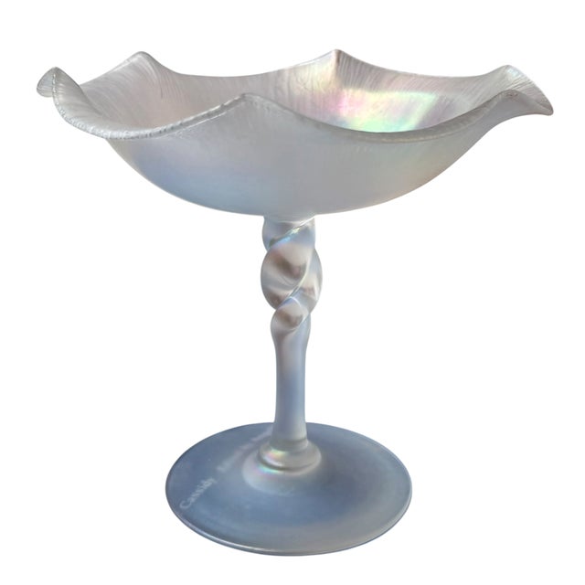 Art Deco Antique Carder Steuben Verre De Soi Iridescent Glass Compote For Sale - Image 3 of 4